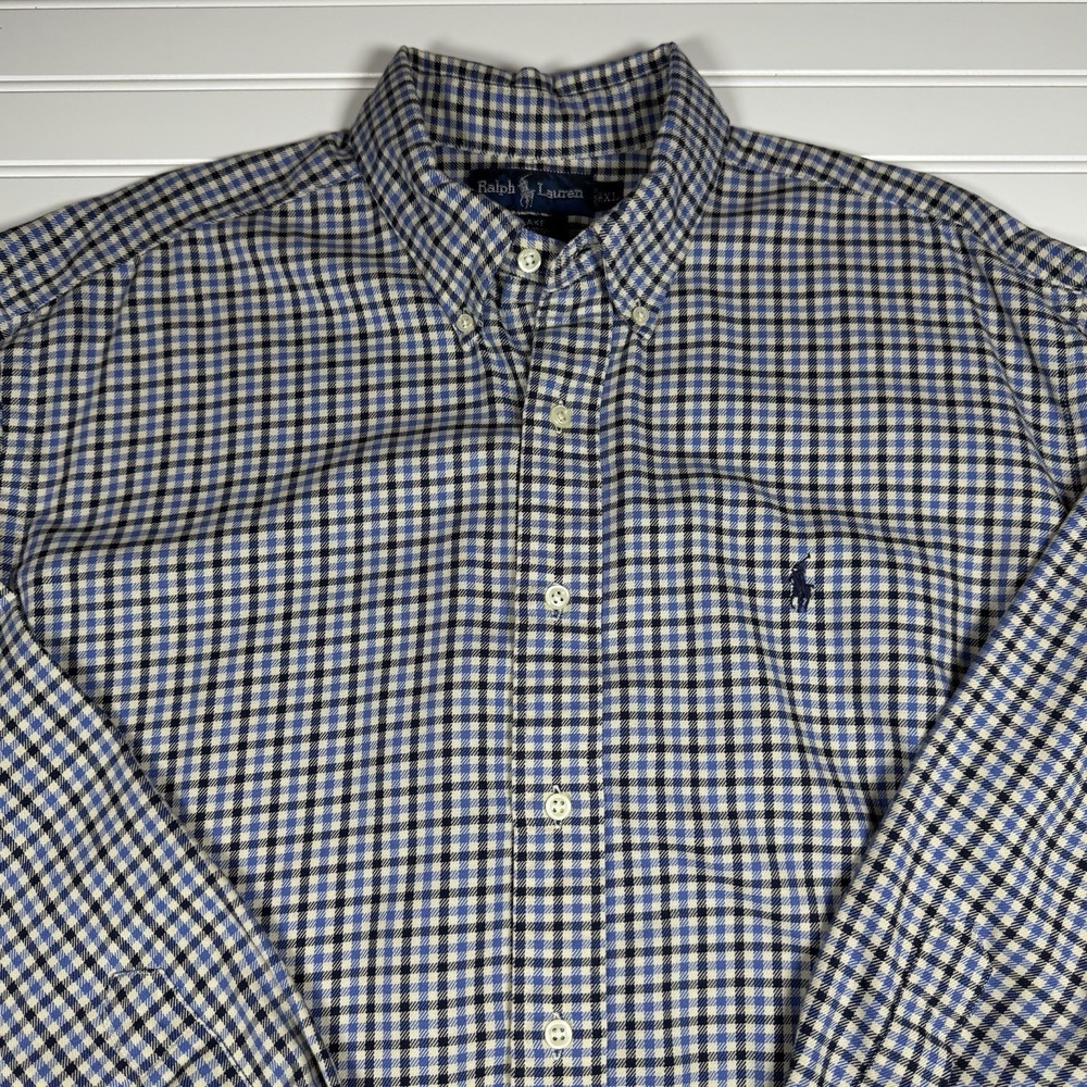Ralph Lauren Blake‎ Button Up Shirt Men's XL Plaid Blue Black White GUC